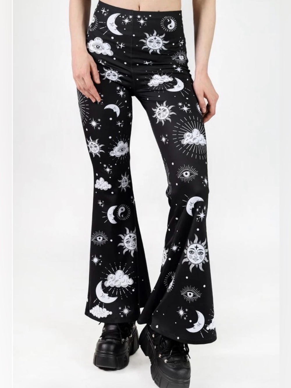 NEW DEVIL WALKING MIDNIGHT SKY HIGH WAISTED BELL BOTTOMS PANTS